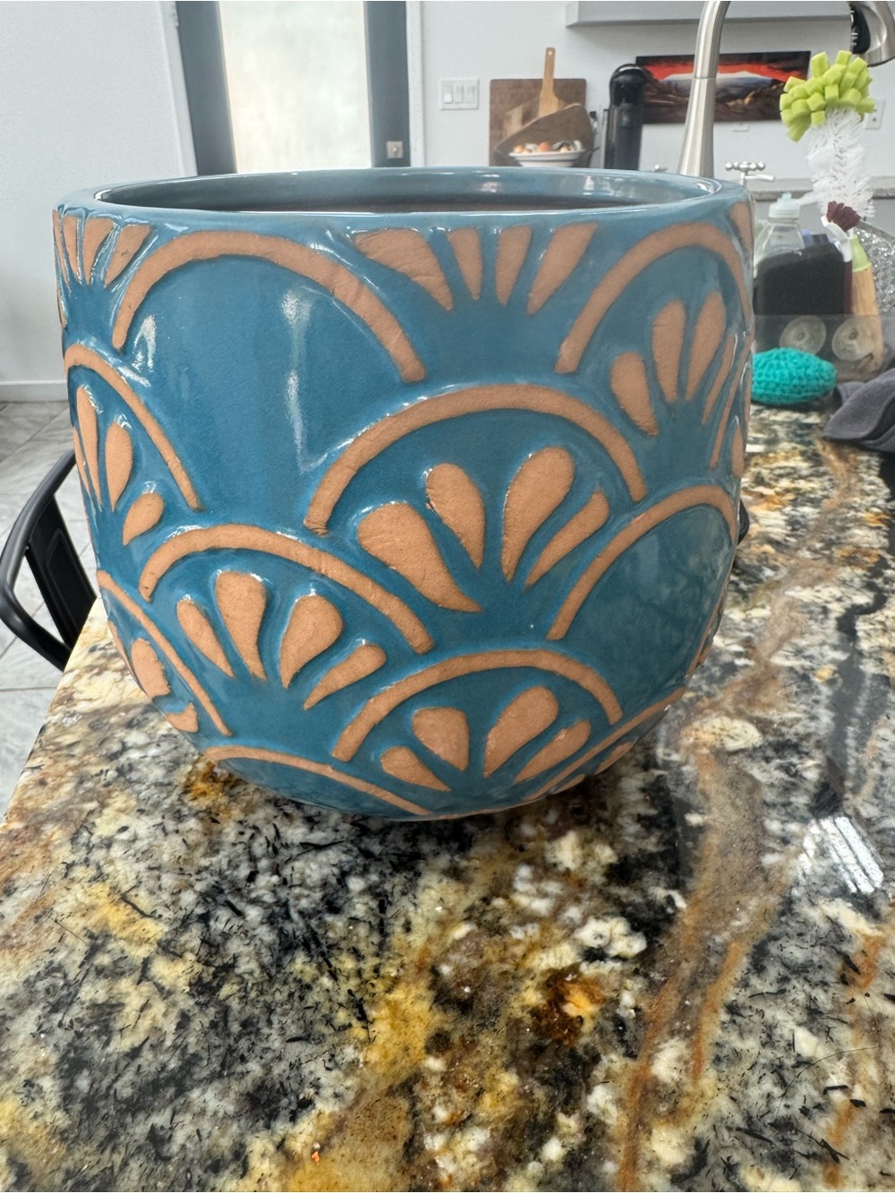 Turquoise and Terracotta Decorative Ceramic Planter